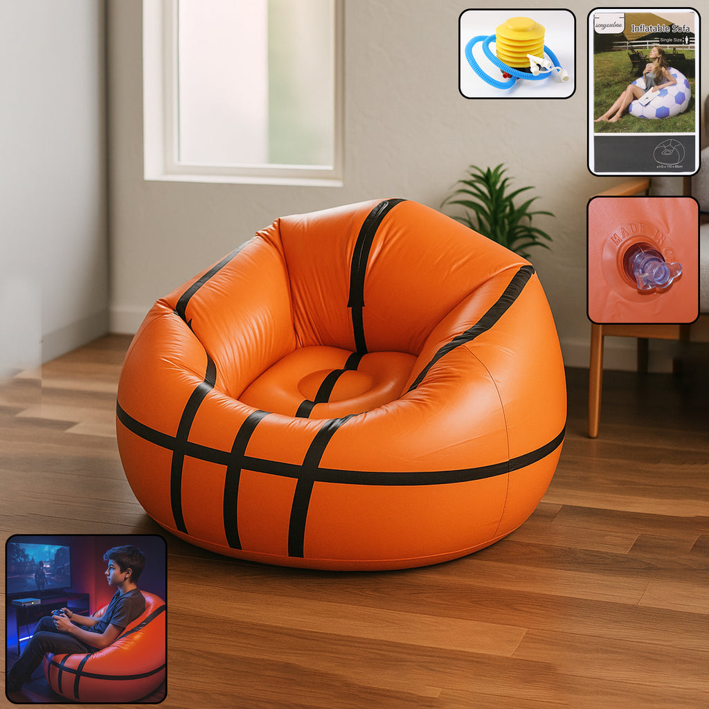 17732 Football Sofa Cartoon Style Inflatable Folding Chair Soccer Ball Chair Inflatable Sofa For Adults Kids Size 110cm X 85cm